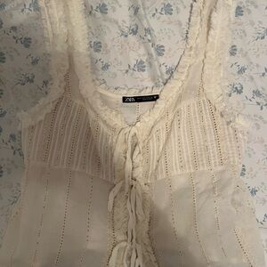 Zara Cream Lace Tie Tank Vest Top